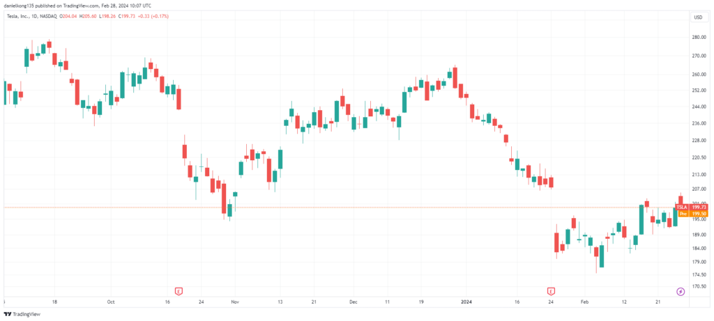 Tesla Stock Price October 2023 - Feb 2024