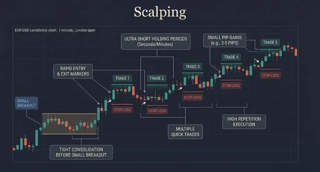 A graph showing how the scalping trading strategy works for forex