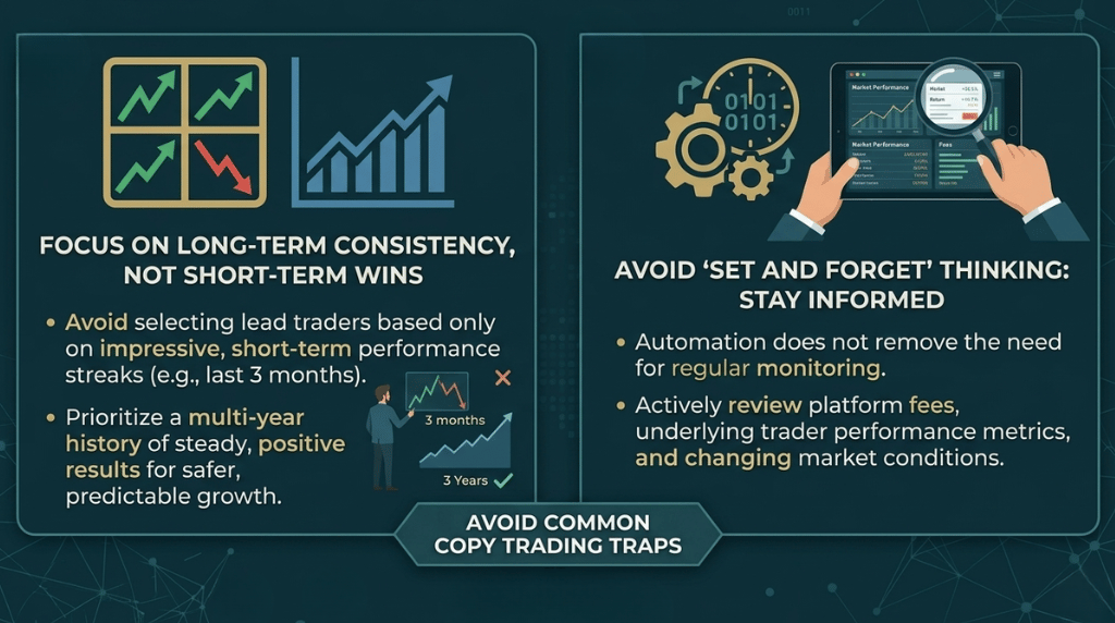 infographic of common copy trading pitfalls for beginners