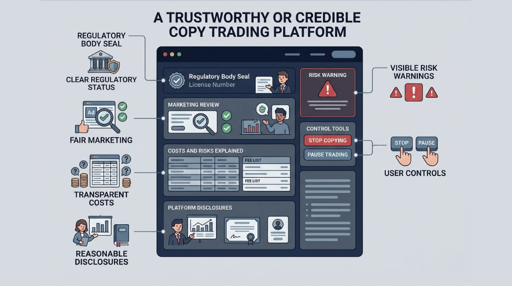 infographic of how to determine a trustworthy or credible copy trading platform vantage markets